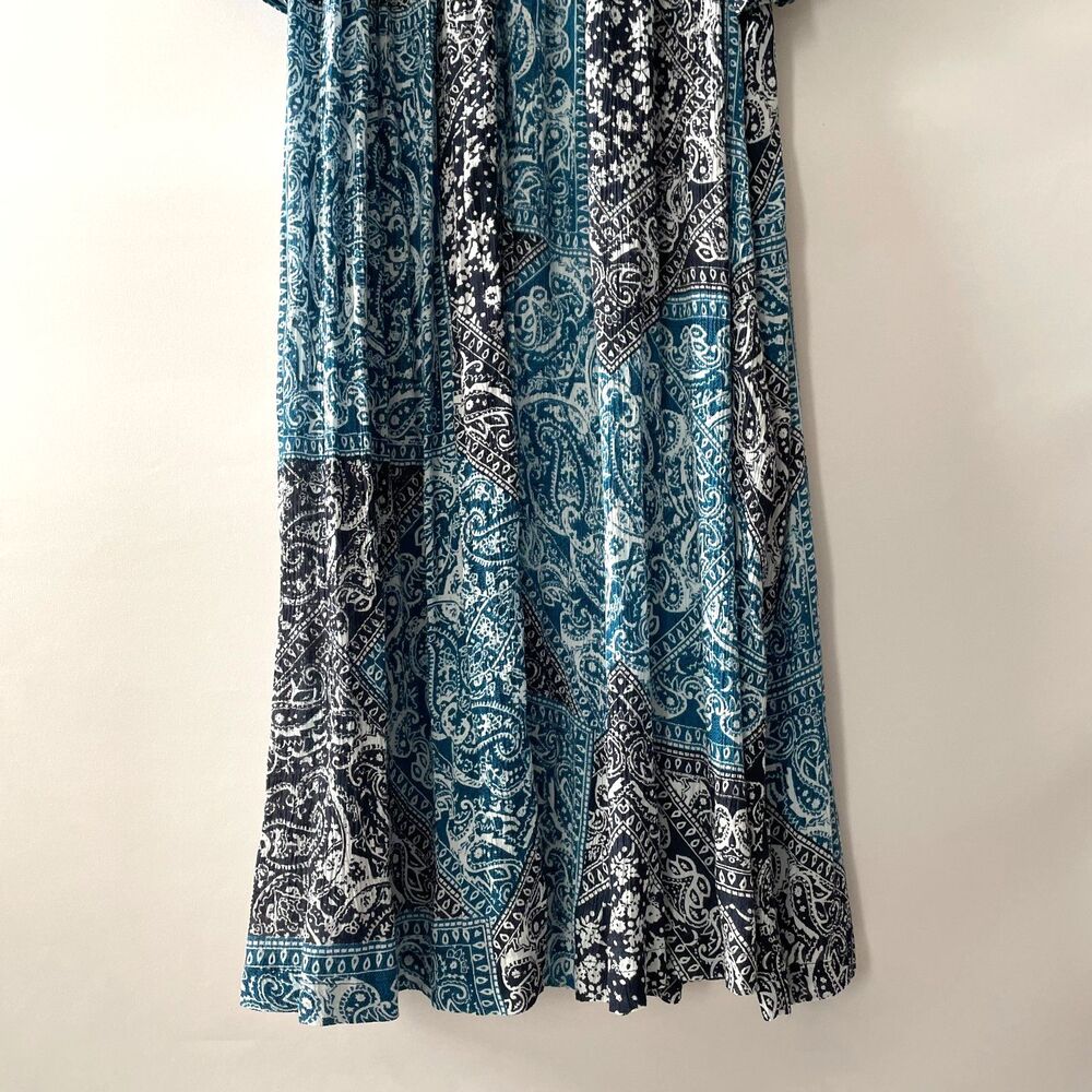 Go Softly Patio Dress Womens 1X Teal Navy Paisley Rayon Zip Front Tassel - Picture 4 of 12